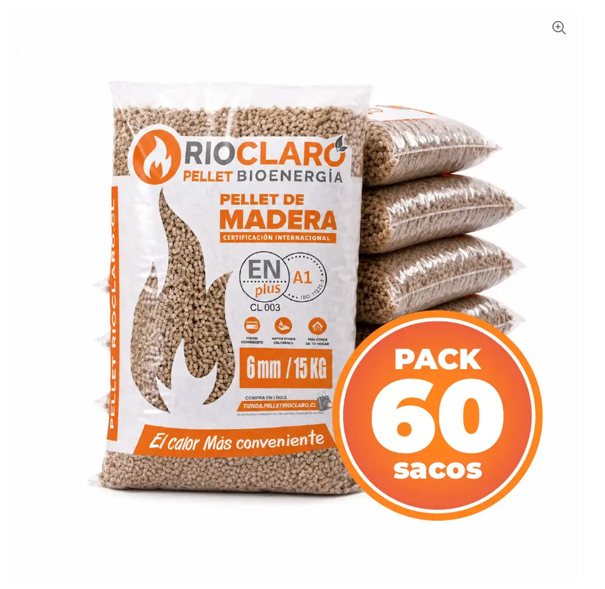 60 Bolsas de Pellet Madera 15 kg